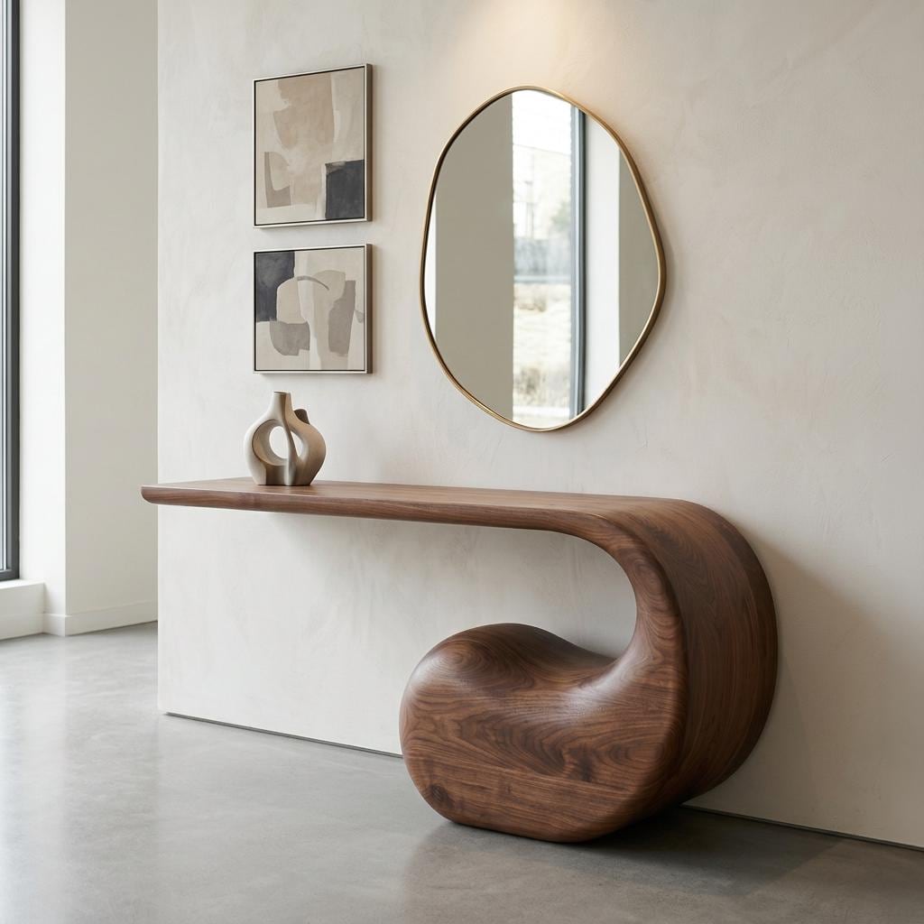 Sculptural Walnut Console Table, Organic Mid-Century Modern Hallway Furniture