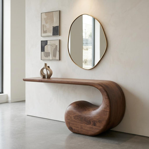 Sculptural Walnut Console Table, Organic Mid-Century Modern Hallway Furniture