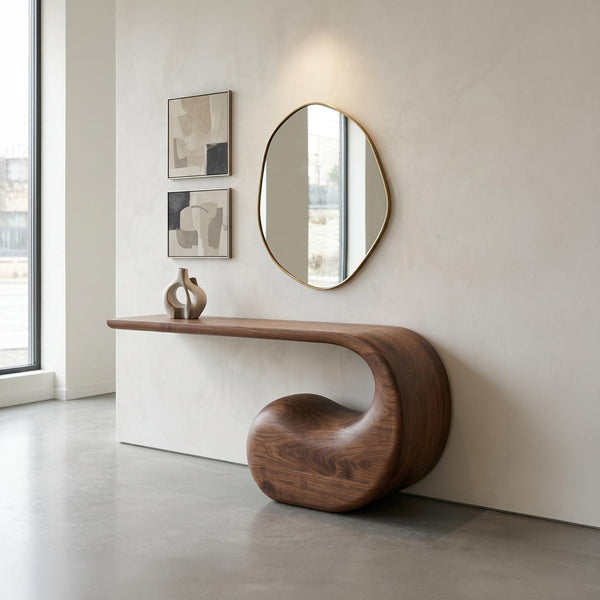 Sculptural Walnut Console Table, Organic Mid-Century Modern Hallway Furniture