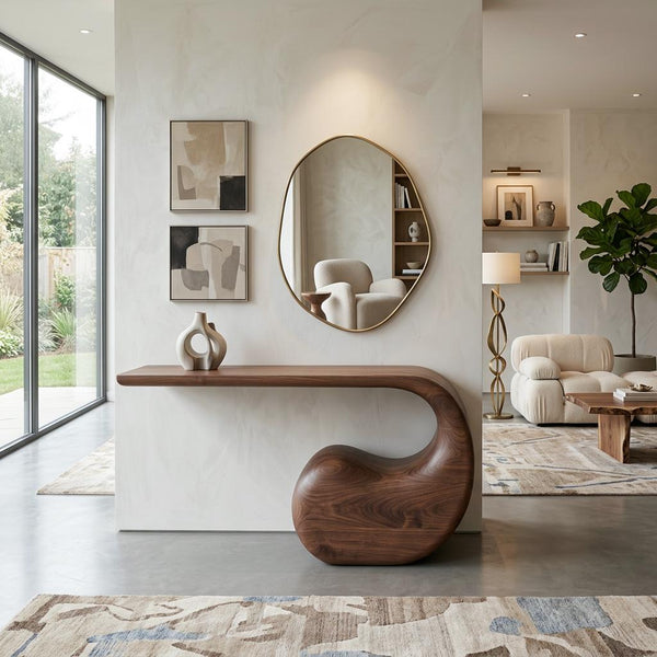 Sculptural Walnut Console Table, Organic Mid-Century Modern Hallway Furniture