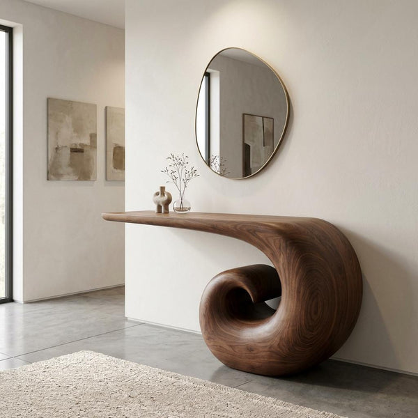 Sculptural Walnut Console Table, Mid Century Modern Entryway, Organic Wood Hallway Furniture