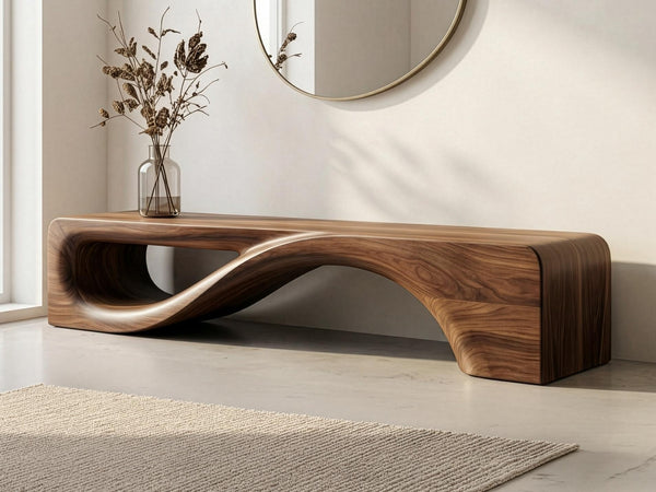 Handcrafted Sculptural Walnut Bench – Mid-Century Modern Wooden Furniture
