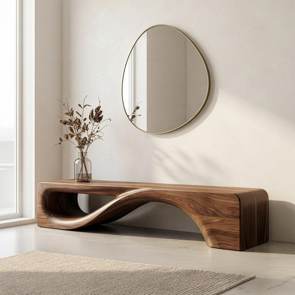 Handcrafted Sculptural Walnut Bench – Mid-Century Modern Wooden Furniture