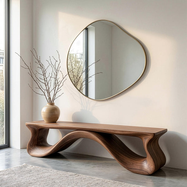Handmade Solid Walnut Bench, Sculptural Mid-Century Modern Entryway Seating