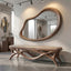 Asymmetrical Walnut Wood Mirror: Organic Modern Wall Decor, Entryway, Bathroom, Living Room