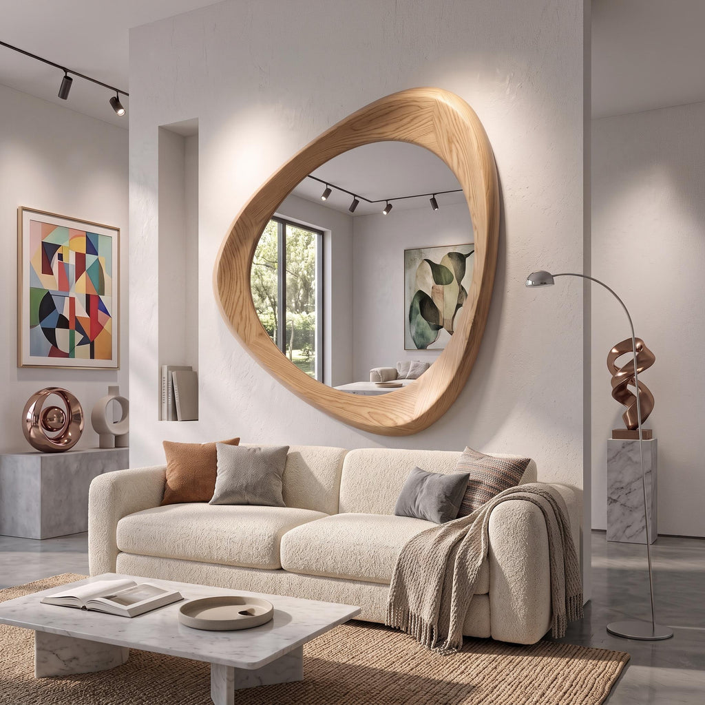Asymmetrical Oak Wood Frame Mirror: Home and Wall Decor, Vanity, Bathroom,  Mirror
