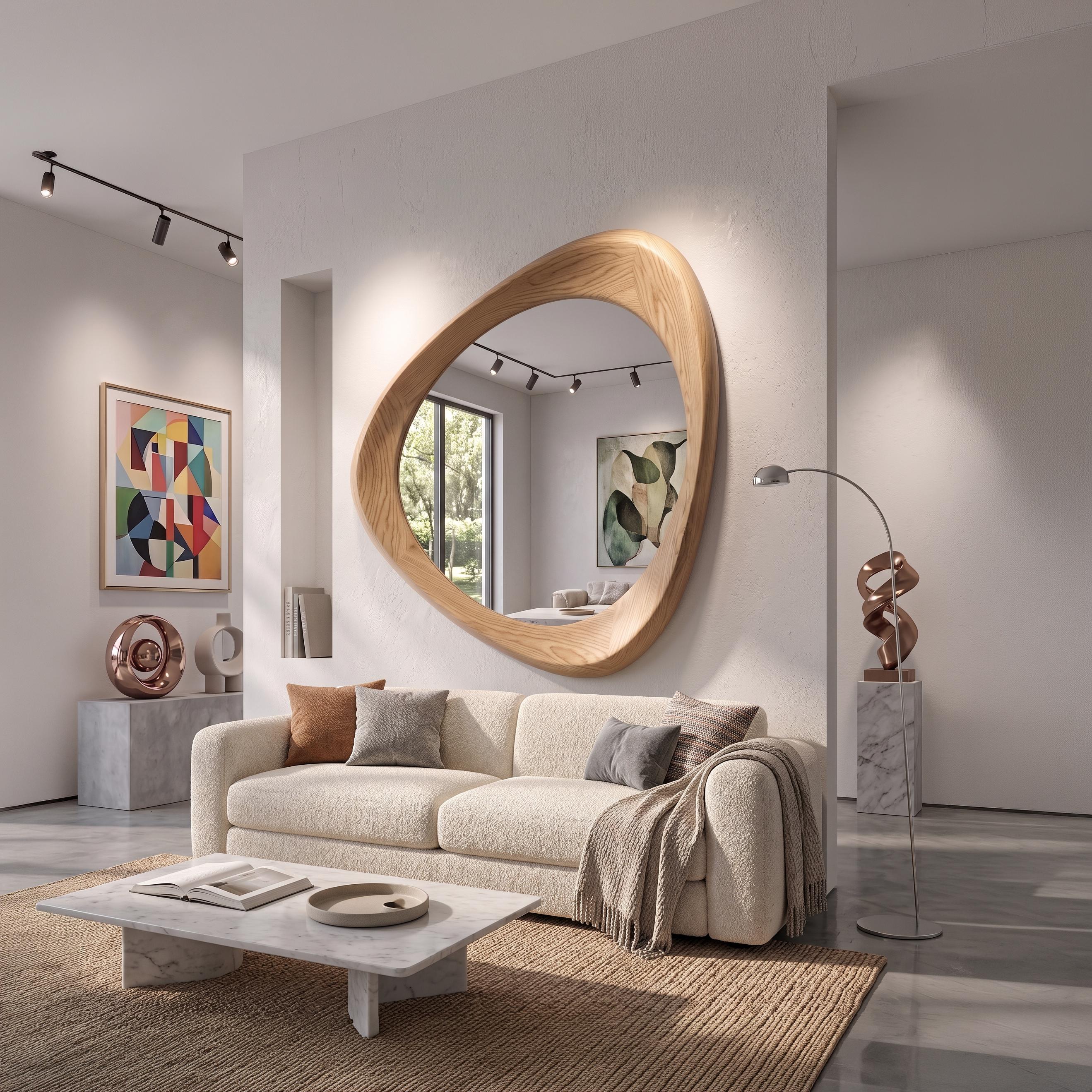 Asymmetrical Oak Wood Frame Mirror: Home and Wall Decor, Vanity, Bathroom,  Mirror