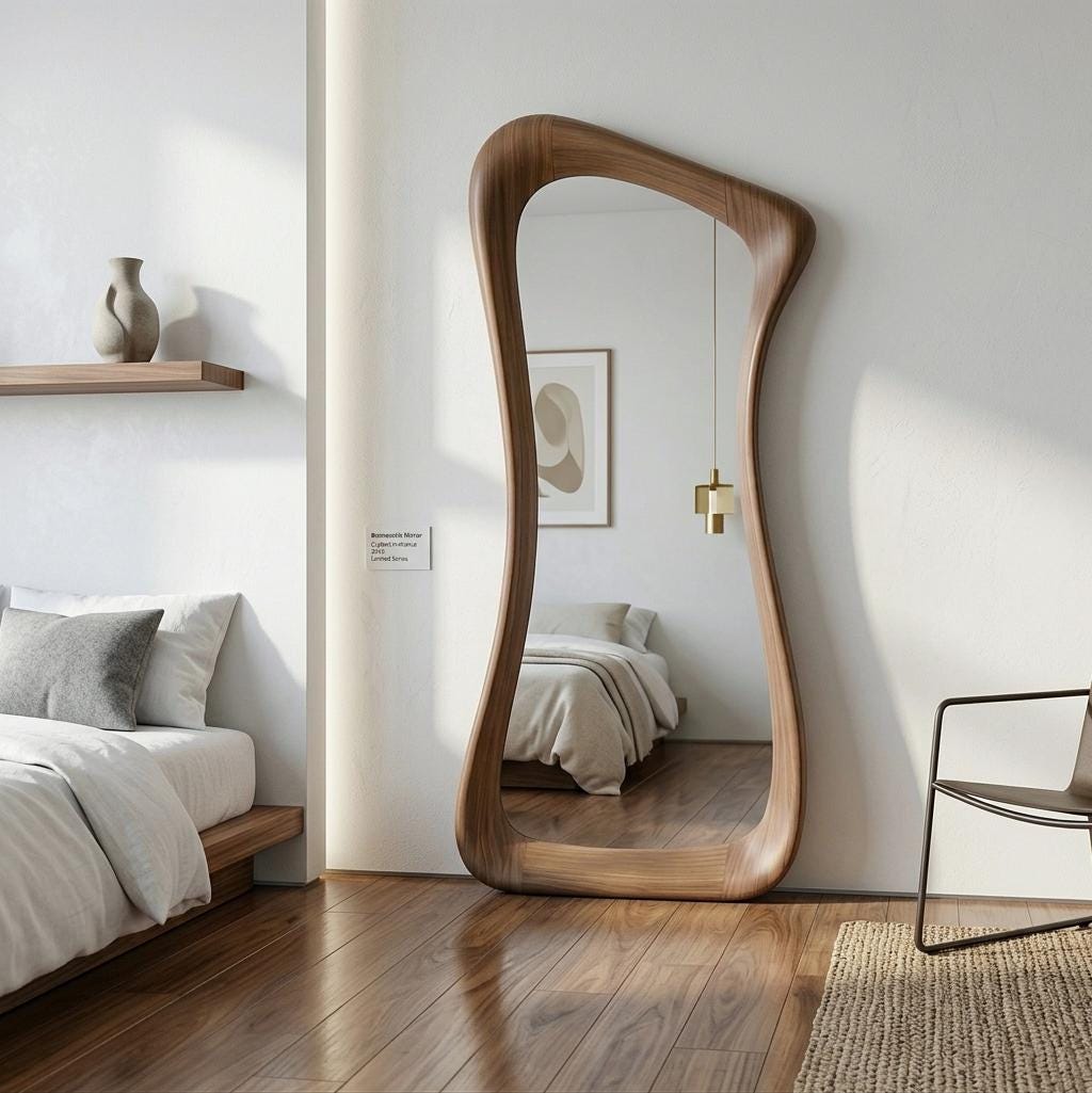 Asymmetrical Walnut Full Length Mirror: Mid-Century Modern Rustic Decor