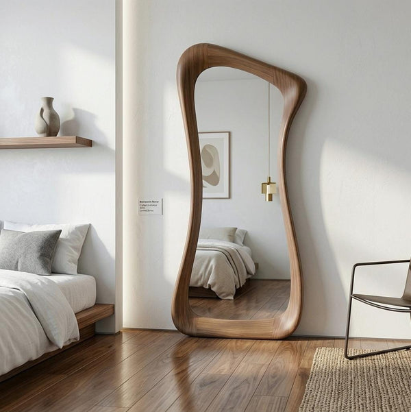 Asymmetrical Walnut Full Length Mirror: Mid-Century Modern Rustic Decor