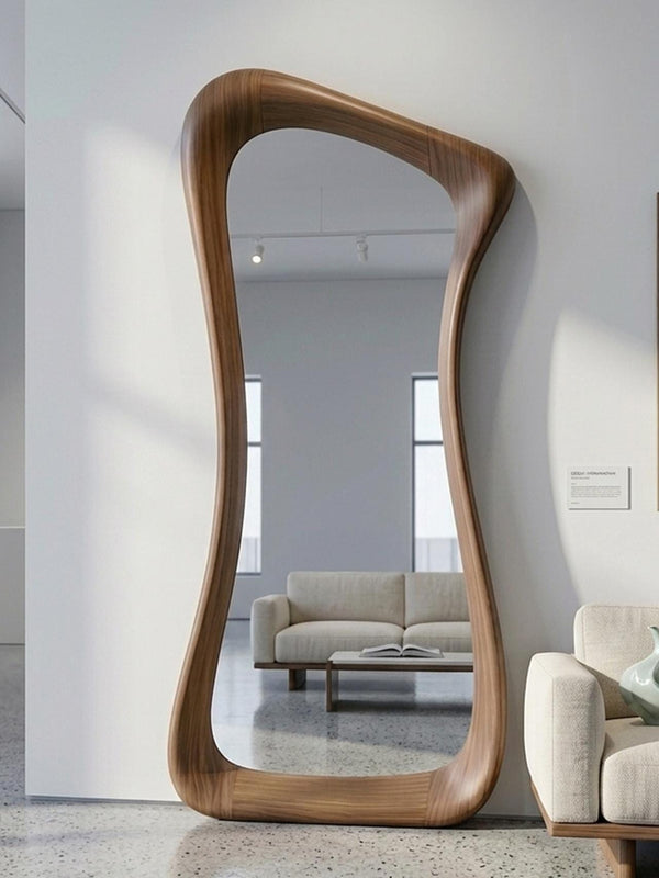 Asymmetrical Walnut Full Length Mirror: Mid-Century Modern Rustic Decor
