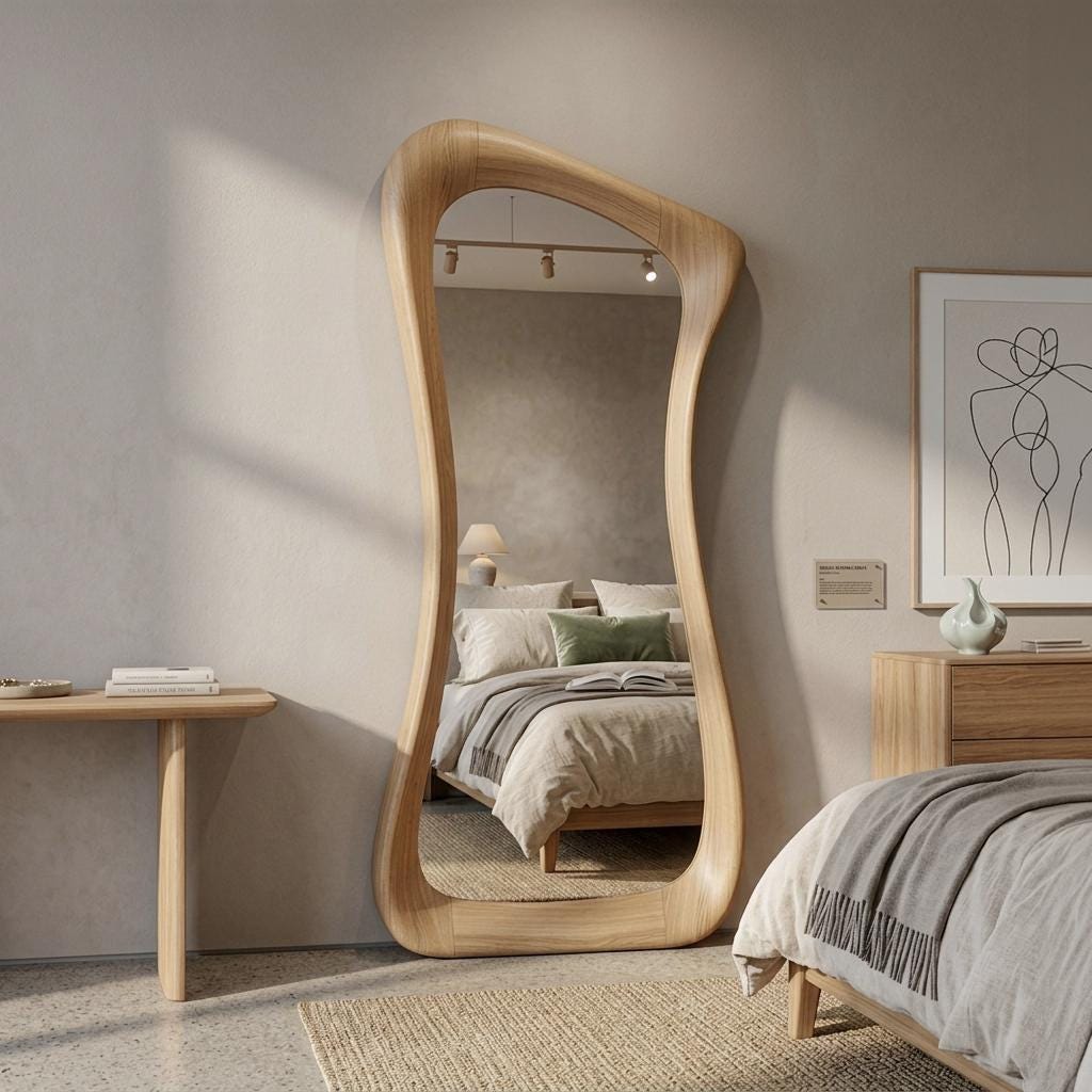 Asymmetrical Oak Full Length Mirror – Solid Wood, Organic Modern Home Decor