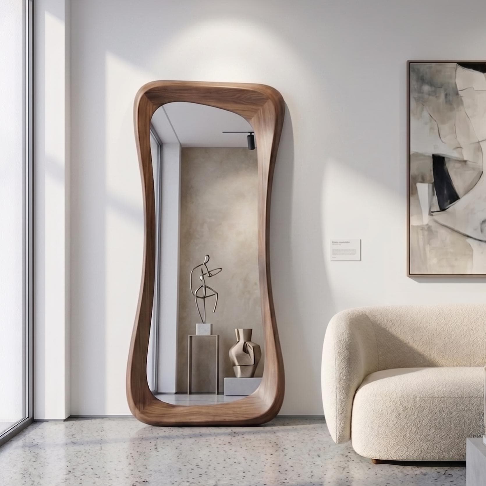 Handmade Walnut Wood Framed Asymmetrical Full Length Mirror Main image