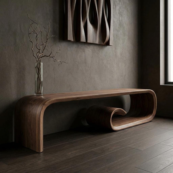 Real Walnut Wood Bench: Mid-Century Modern Entryway, Living room Side Table