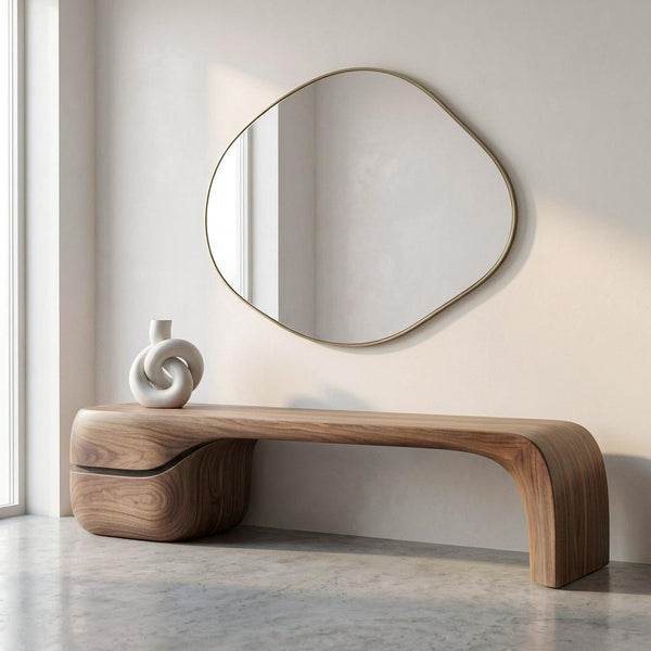 Handmade Artistic Solid Walnut Bench: Sculptural Mid-Century Modern Art Design
