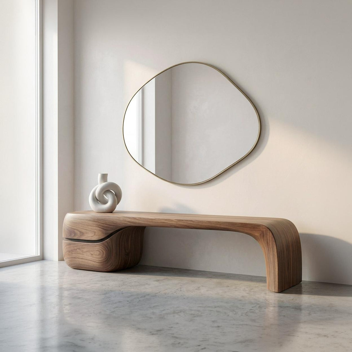 Handmade Artistic Solid Walnut Bench: Sculptural Mid-Century Modern Art Design