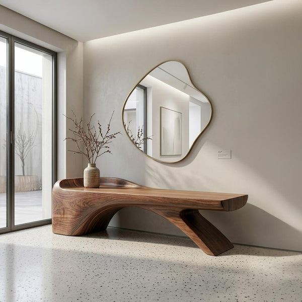 Handmade Artistic Solid Walnut Bench: Sculptural Mid-Century Modern Design