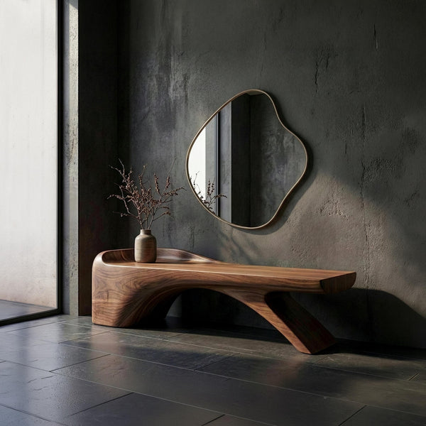 Handmade Artistic Solid Walnut Bench: Sculptural Mid-Century Modern Design