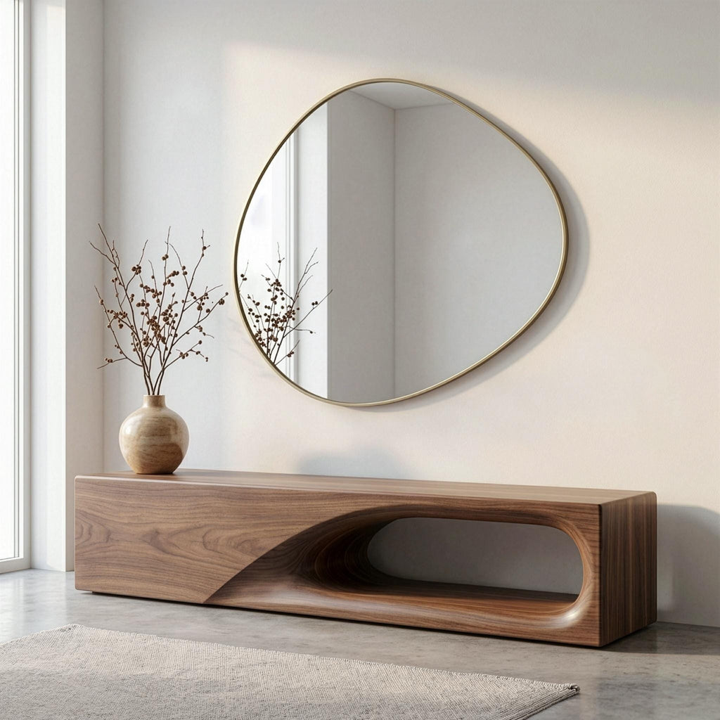 Mid-Century Modern Walnut Bench, Sculptural Solid Wood Furniture, Organic Living Room Accent