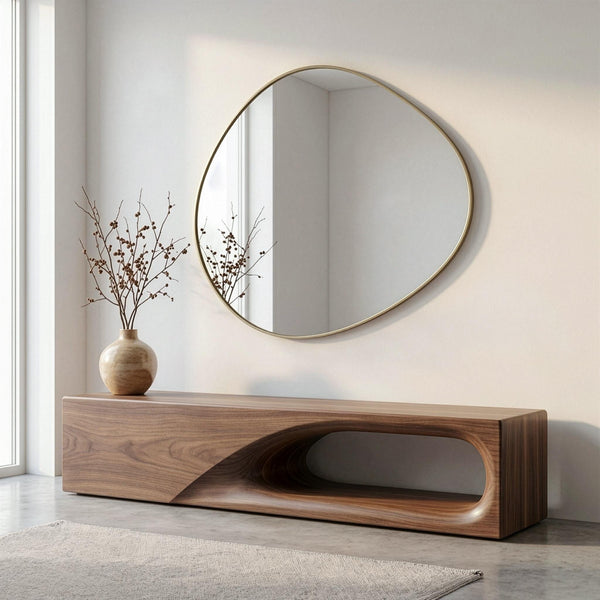 Mid-Century Modern Walnut Bench, Sculptural Solid Wood Furniture, Organic Living Room Accent