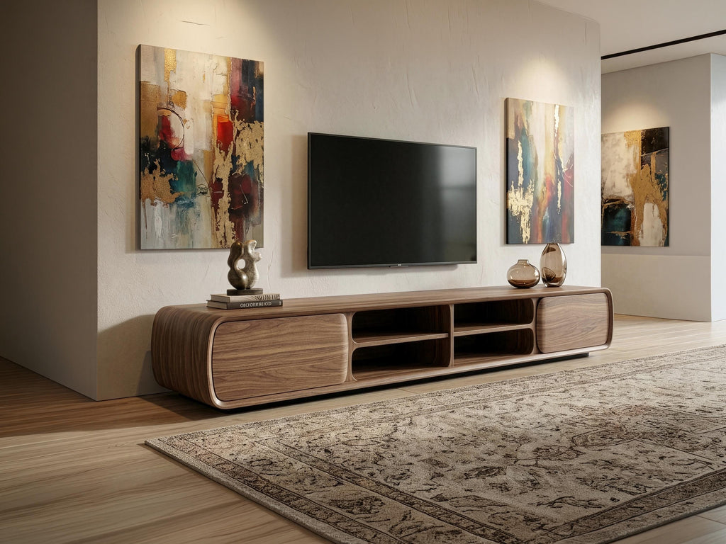 Solid Walnut TV Stand, Mid Century Media Console, Sculptural Living Room Furniture
