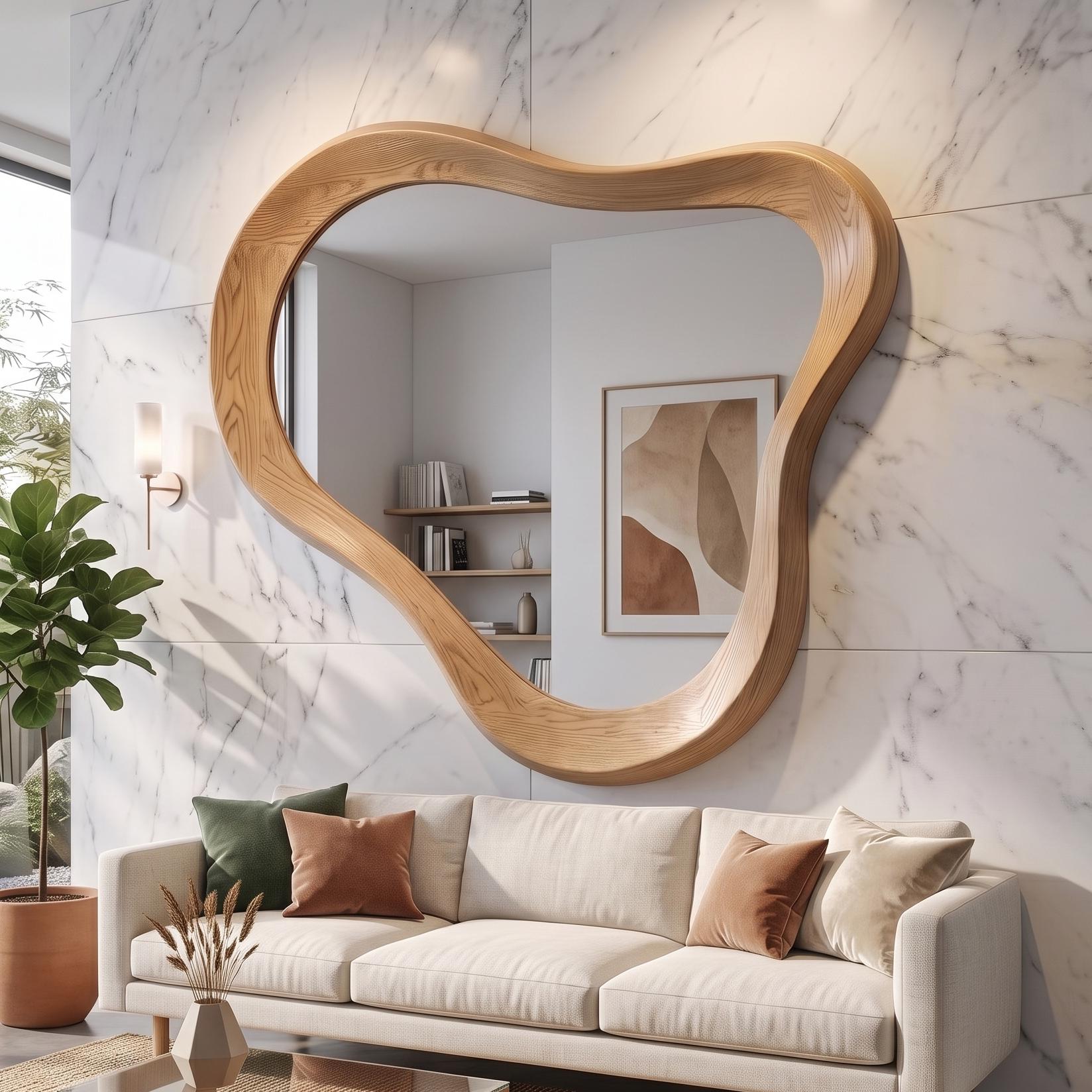 Asymmetrical Oak Wood Mirror, Organic Modern Bathroom Wall Mirror Secondary image