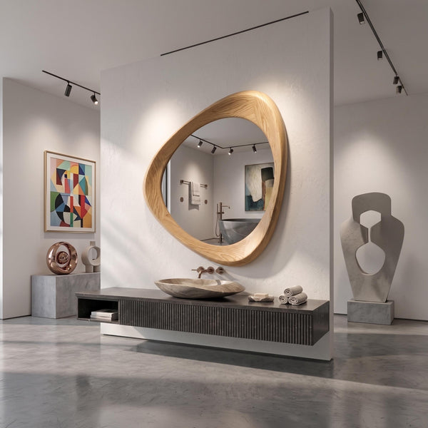 Asymmetrical Oak Wood Frame Mirror: Home and Wall Decor, Vanity, Bathroom,  Mirror