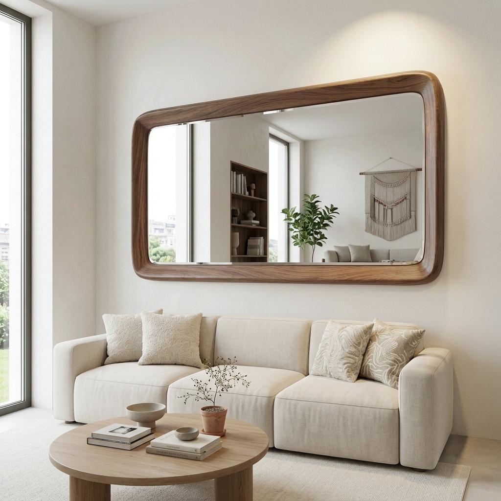 Solid Walnut MCM Rectangular Mirror, Large Wall Decor, Organic Modern Design