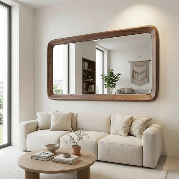 Solid Walnut MCM Rectangular Mirror, Large Wall Decor, Organic Modern Design