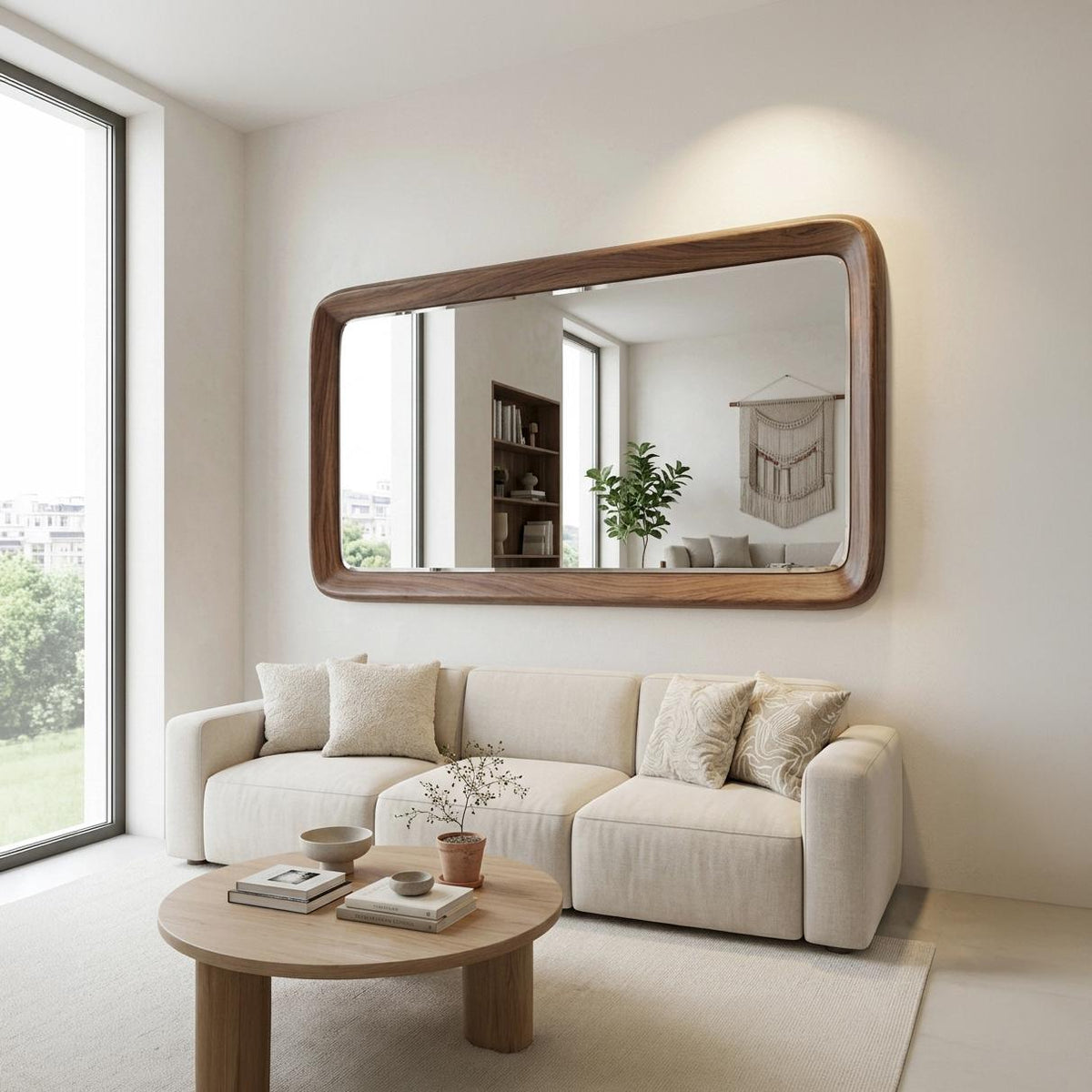 Solid Walnut MCM Rectangular Mirror, Large Wall Decor, Organic Modern Design