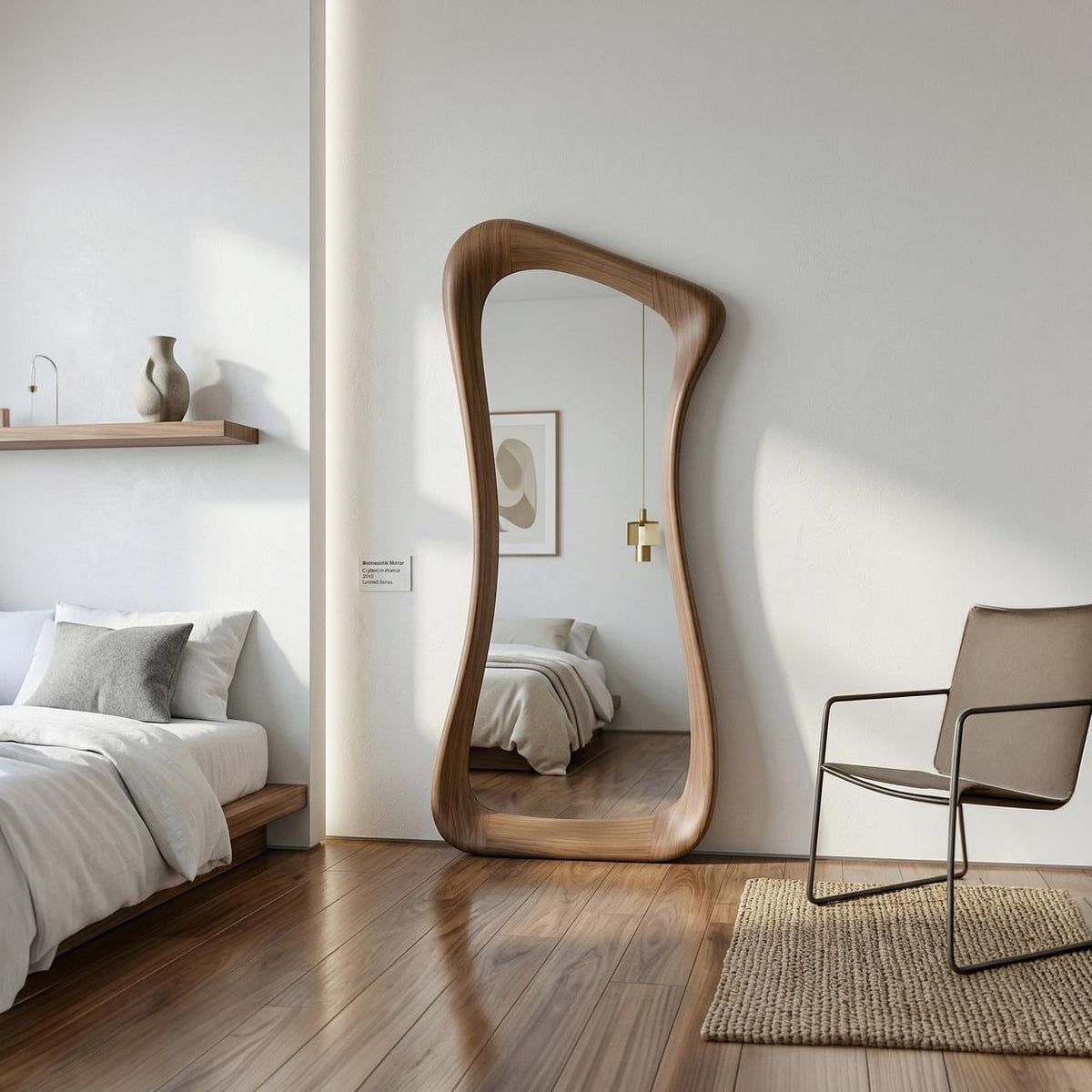 Asymmetrical Walnut Full Length Mirror: Mid-Century Modern Rustic Decor