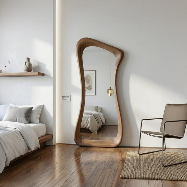 Asymmetrical Walnut Full Length Mirror: Mid-Century Modern Rustic Decor