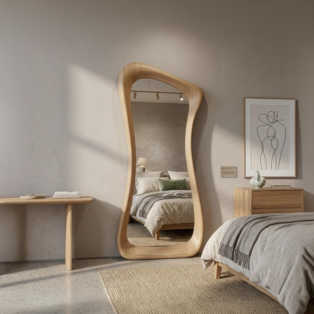 Asymmetrical Oak Full Length Mirror – Solid Wood, Organic Modern Home Decor