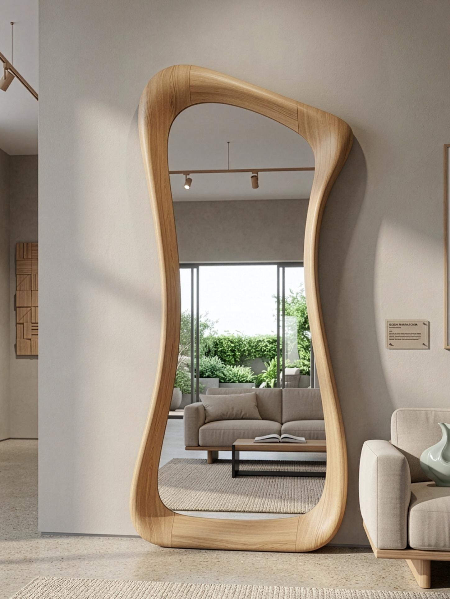 Asymmetrical Oak Full Length Mirror – Solid Wood, Organic Modern Home Decor Secondary image