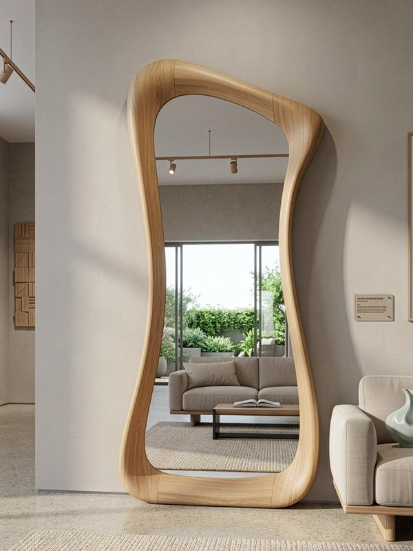 Asymmetrical Oak Full Length Mirror – Solid Wood, Organic Modern Home Decor