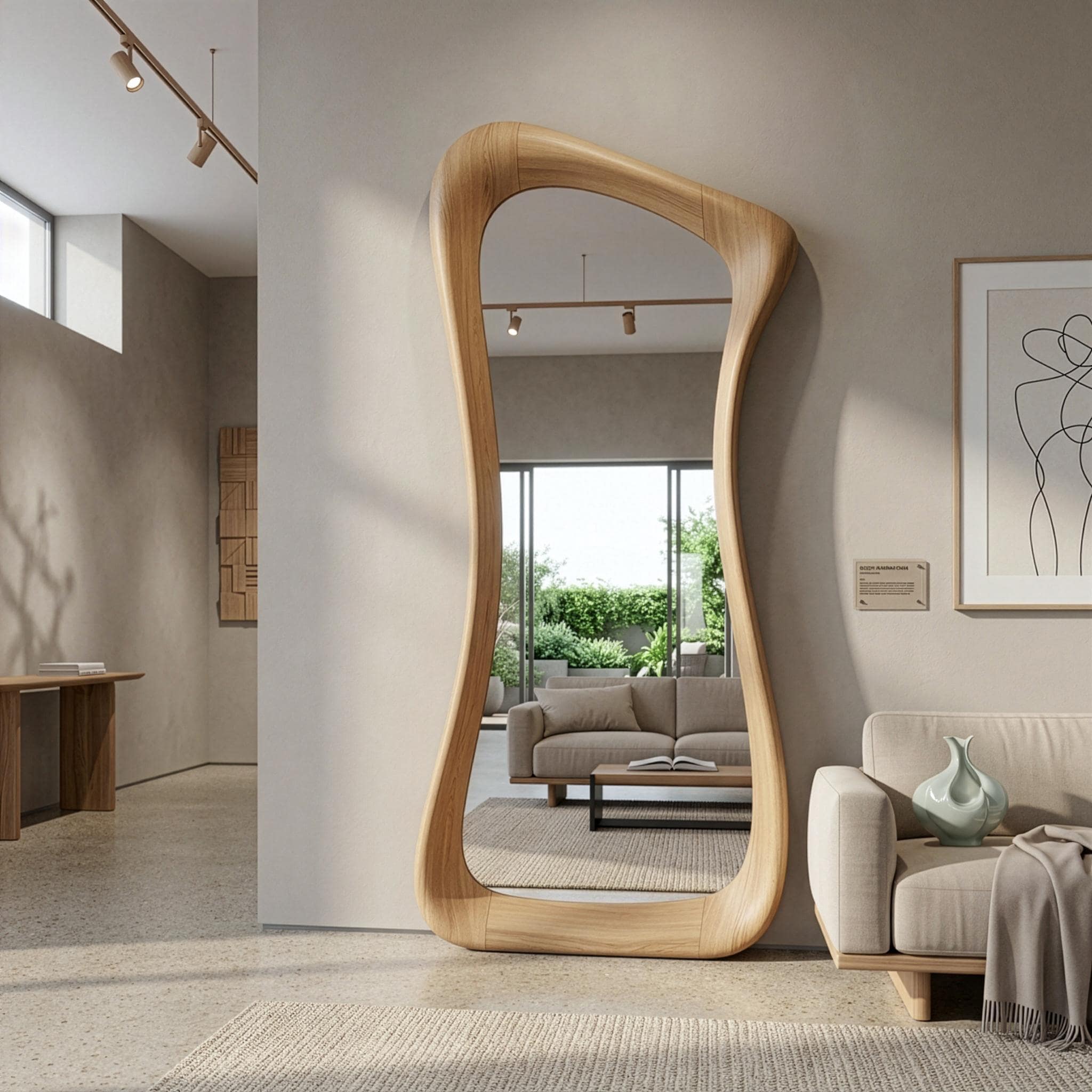 Asymmetrical Oak Full Length Mirror – Solid Wood, Organic Modern Home Decor