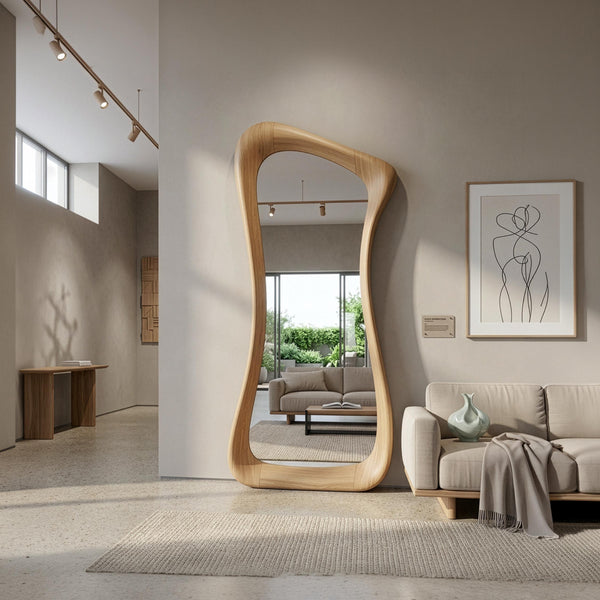 Asymmetrical Oak Full Length Mirror – Solid Wood, Organic Modern Home Decor