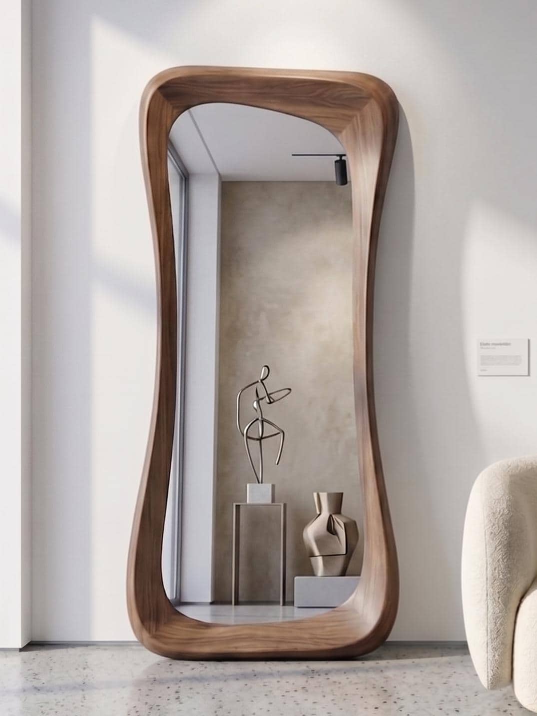 Handmade Walnut Wood Framed Asymmetrical Full Length Mirror