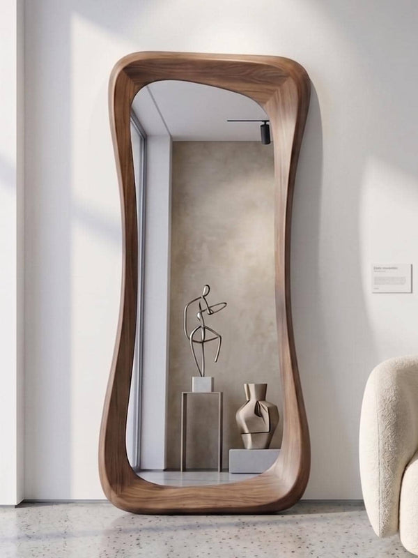 Handmade Walnut Wood Framed Asymmetrical Full Length Mirror