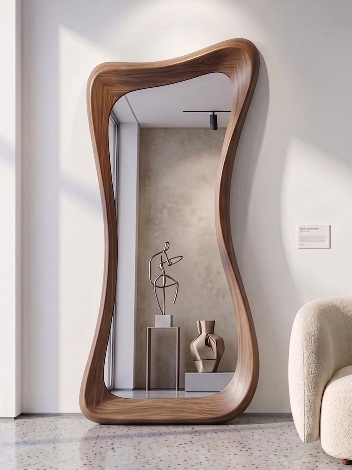 Asymmetrical Walnut Full Length Mirror, Organic Mid Century Modern Wood Frame