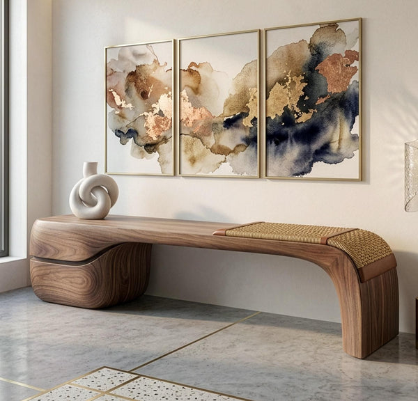 Handmade Artistic Solid Walnut Bench: Sculptural Mid-Century Modern Art Design