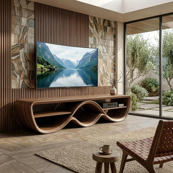 Solid Walnut Sculptural TV Stand, Organic Bent Wood Mid Century Console