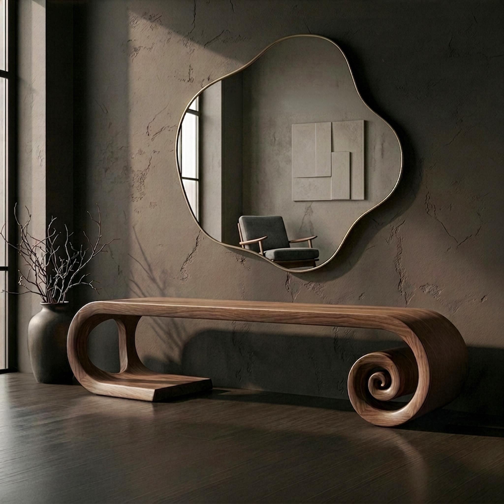 Sculptural Walnut Bench, Mid Century Modern Organic Hallway Seat, Solid Wood Furniture
