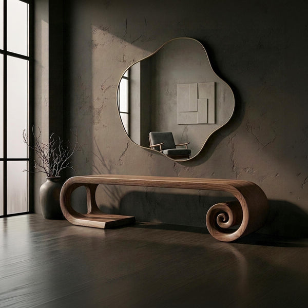 Sculptural Walnut Bench, Mid Century Modern Organic Hallway Seat, Solid Wood Furniture