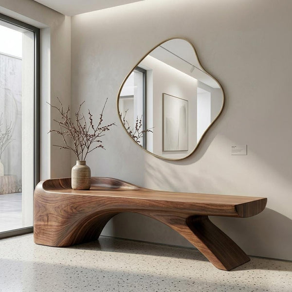 Handmade Artistic Solid Walnut Bench: Sculptural Mid-Century Modern Design