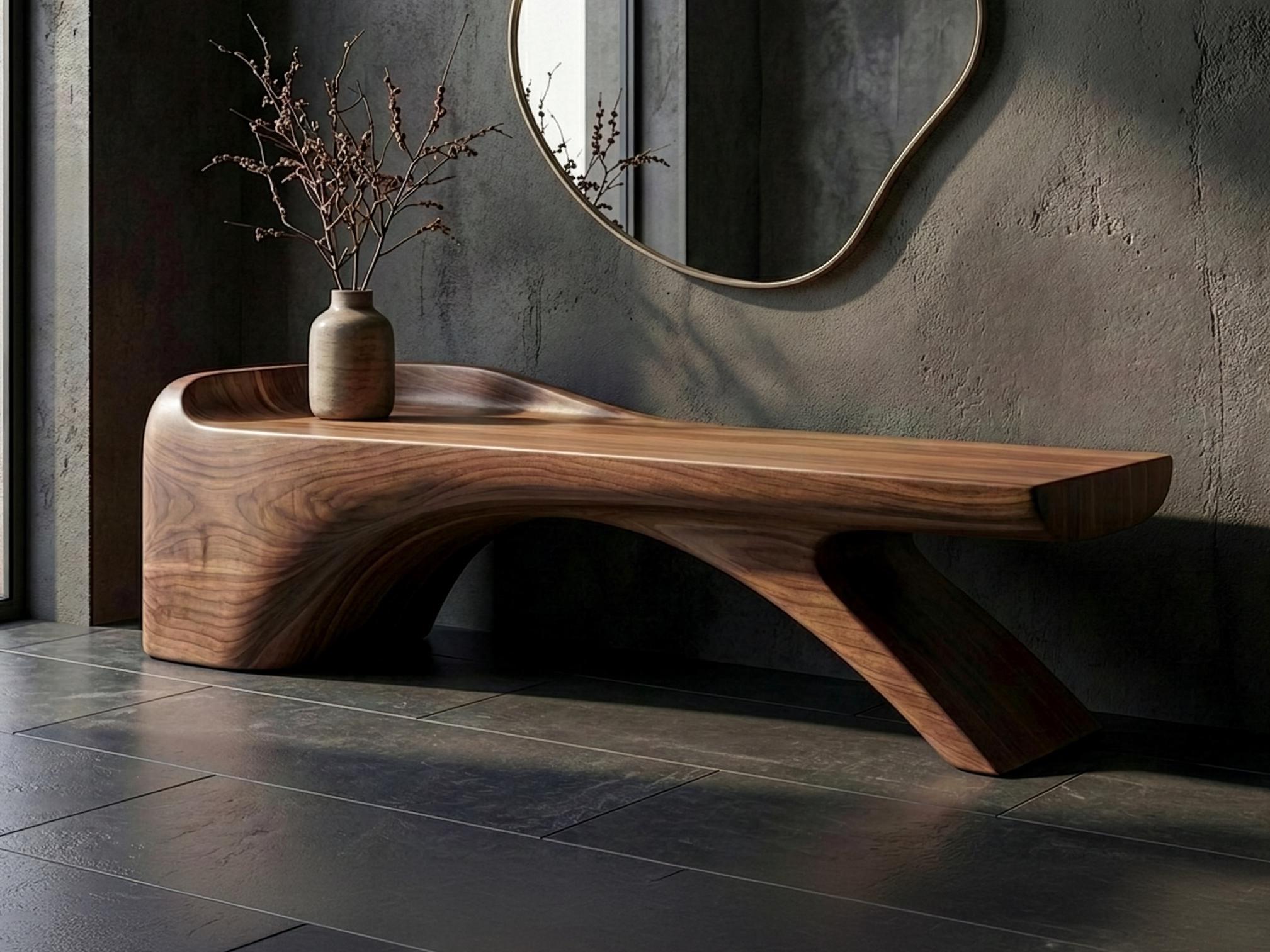 Handmade Artistic Solid Walnut Bench: Sculptural Mid-Century Modern Design