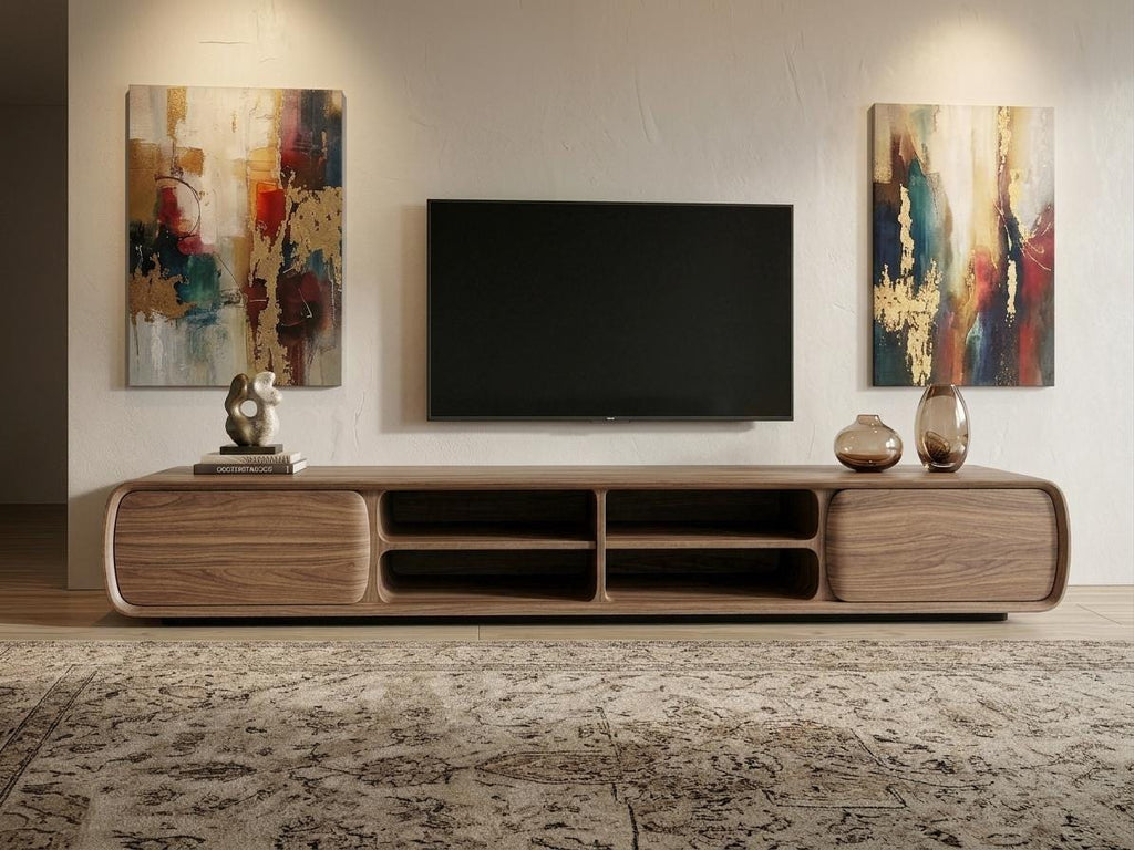 Solid Walnut TV Stand, Mid Century Media Console, Sculptural Living Room Furniture
