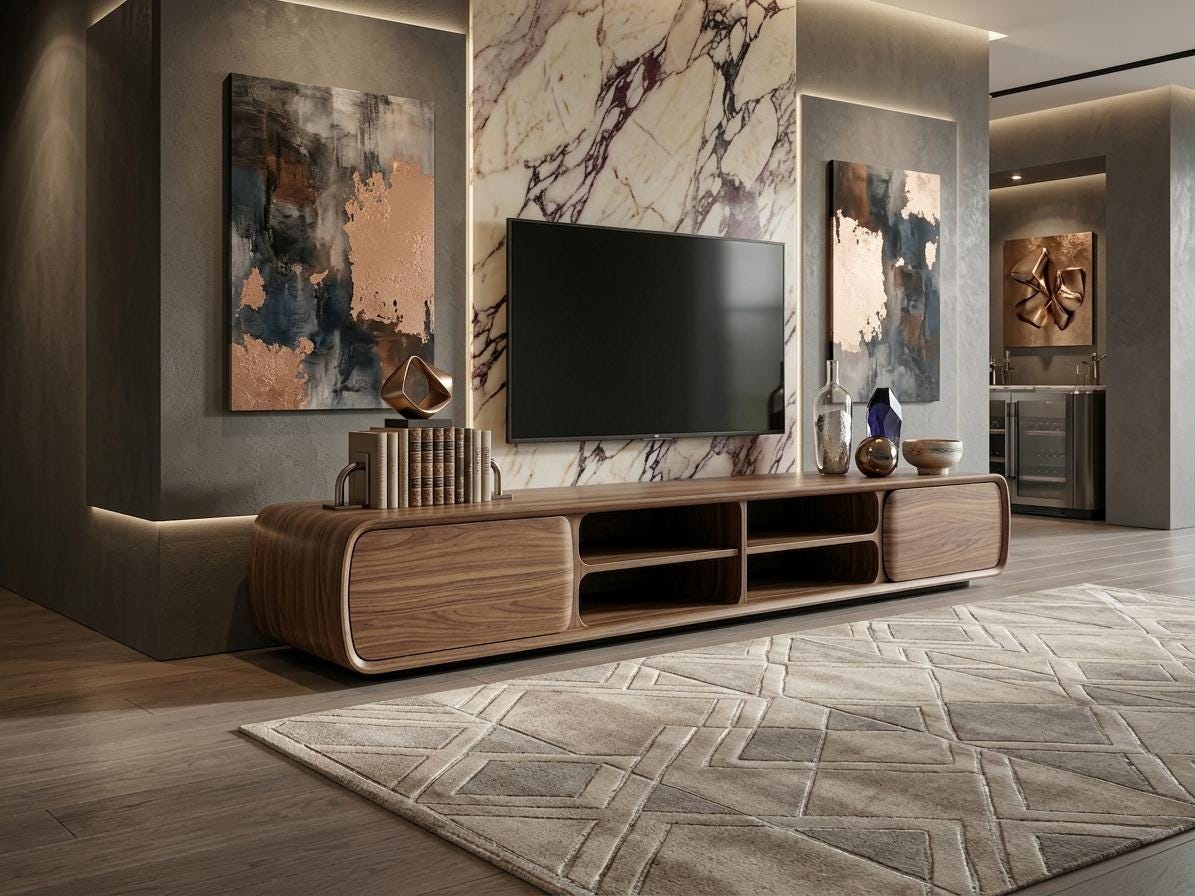 Solid Walnut TV Stand, Mid Century Media Console, Sculptural Living Room Furniture