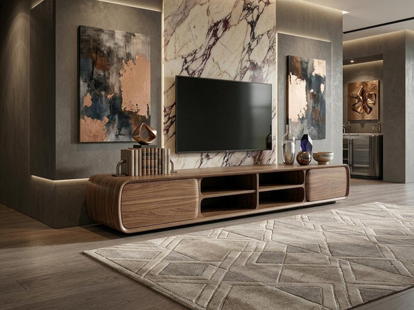 Solid Walnut TV Stand, Mid Century Media Console, Sculptural Living Room Furniture