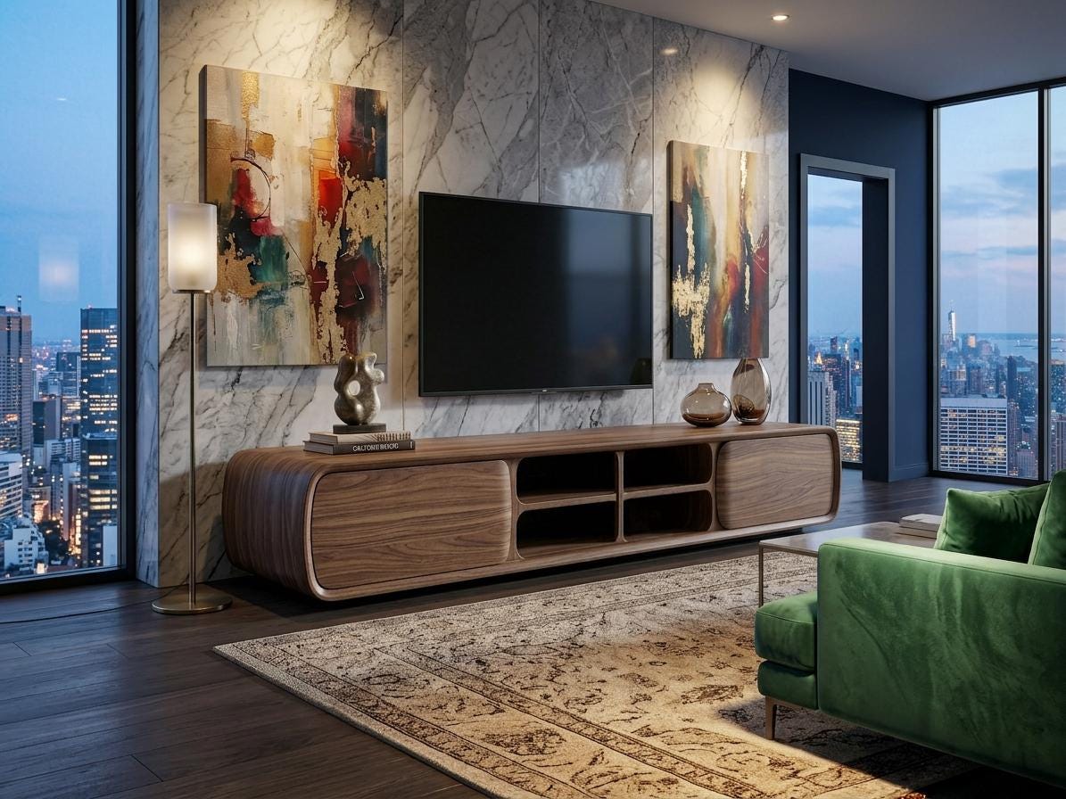 Solid Walnut TV Stand, Mid Century Media Console, Sculptural Living Room Furniture