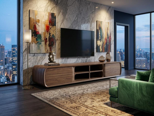 Solid Walnut TV Stand, Mid Century Media Console, Sculptural Living Room Furniture